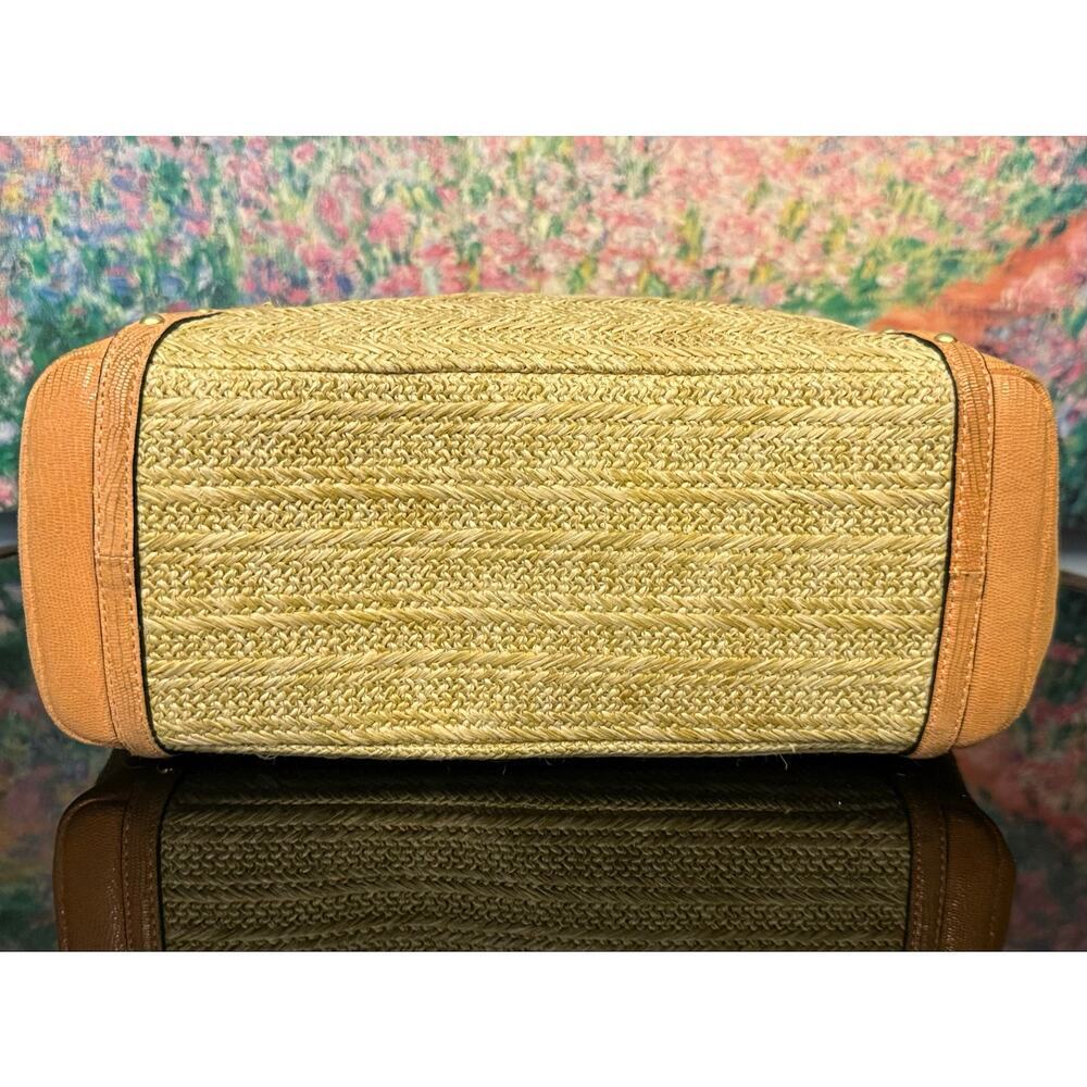 GUC Coach F21959 Alexandra Python Straw Tote in Natural/Coral - Picture 5 of 12